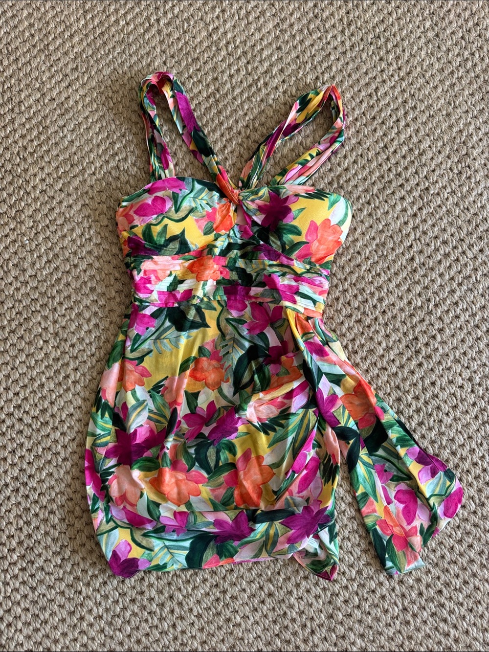SAYLOR Floral Tie Back Bustier Mini Dress | XS | Tropical Vacation